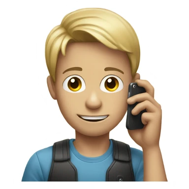 A boy holding a phone who has a big nose sticker