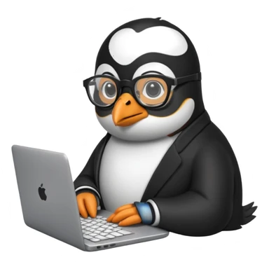 createa nice penguin and using his laptop make it like a developer sticker