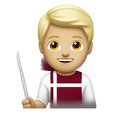 Blonde man holding a Latvian flag sticker
