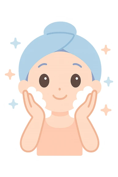 Convert the kawaii woman washing face illustration into a simple, clear, and recognizable emoji suitable for emails. Keep details minimal and distinct for small size visibility, preserving the kawaii style and transparent background. sticker