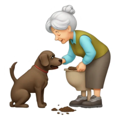 Old woman take picture of dog poop sticker