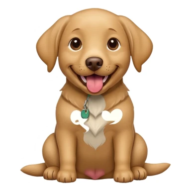 Happy light brown Labrador sitting on beige background, wide smile with tongue out, looking at camera, playful and curious expression, professional portrait style sticker