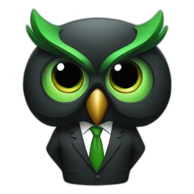 hyped black and green owl in a suit sticker