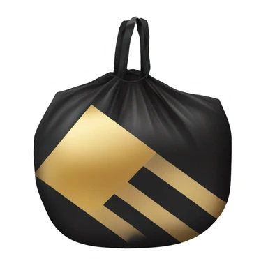 An image of a black plastic bag with diagonal gold stripes. The top part has a cutout handle for easy carrying sticker