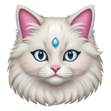 Neva masquerade cat, very fluffy, gray and white, blue eyes and pink nose. No jewelry  sticker