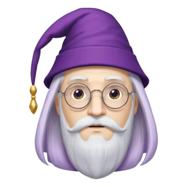 dumbledore, long white hair, wear purple magic hat, glasses sticker