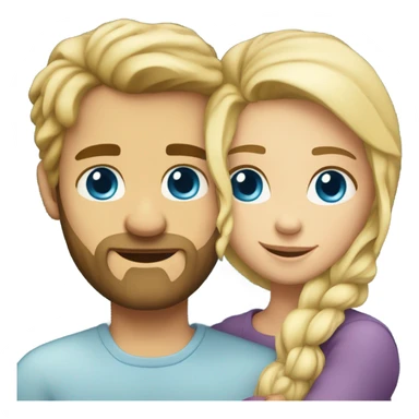 A girl with blond hair and brown eyes hugs a bearded blue-eyed man with blond hair sticker