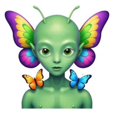 an alien with butterflies on hand sticker
