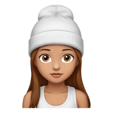 Girl with light brown skin hazel eyes long brown hair wearing a white tank top and beanie sticker