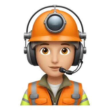 Helikopter-Flughelfer mit Oranger Weste und Helikopter Flug Helm auf dem Kopf inkl. am Helm integrierten Mikrofon vor dem Gesicht. sticker