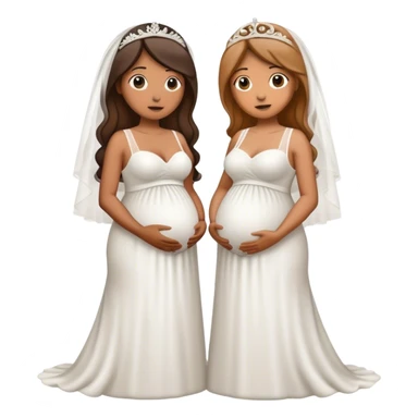 two women next to each other in wedding dresses but one is pregnant (they are married) sticker
