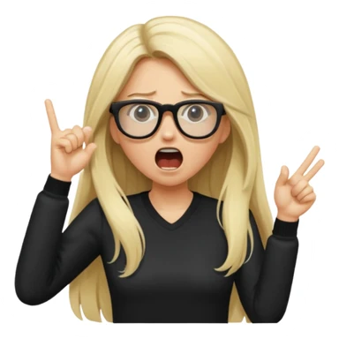 blonde girl with long hair, white glasses, black clothes, shouting bad words sticker