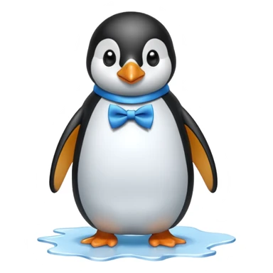 penguin, blue bow tie, standing on small ice melting sticker