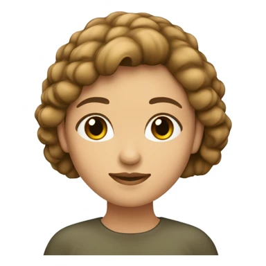 Mujer de piel clara con ojos verdes nariz pequeña boca normal cejas gruesas con el pelo crespo y corto de color castaño  sticker