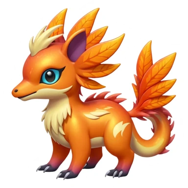  Shiny iridescent light warmly colored reddish-orange-gold-gradients neon vibrant colorful pastel flourishing flurry fuzzy Nargacuga-Palkia-Meloetta-Noibat-fusion-animal-Fakémon-hybrid-creature, by griffsnuff sticker