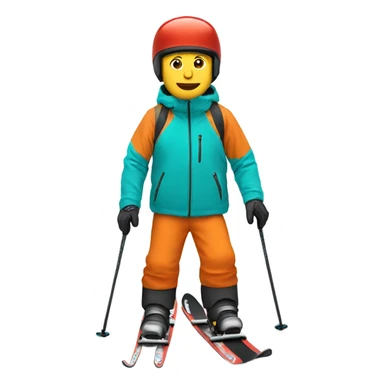 white man skiing wearing a ORANGE JACKET and wearing a RED HELMET and wearing TURQUOISE PANTS sticker