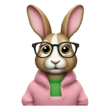 Rabbit with a glasses and wearing green and pink sweater sticker