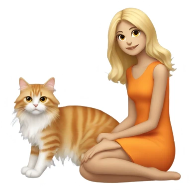 Blonde girl with her orange tuxedo maine coon cat  sticker