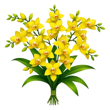 big bouquet yellow Dendrobium Orchid, stem, leaf, flower sticker