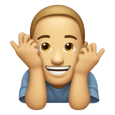 happy emoji face with hands around chin and feet sticking up behind face as if its laying down sticker