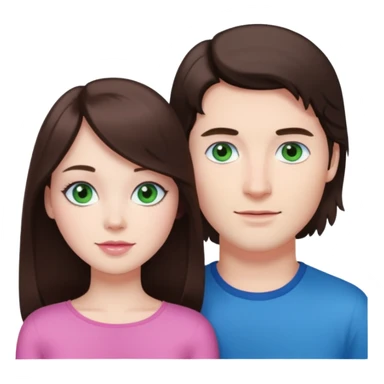 pink polaroid photo of a couple thats white with long brunette hair blue eyes and a white guy with short brunette hair and green eyes sticker