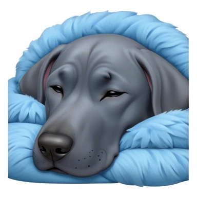 Meme-Worthy Cute Sleeping Blue Great Dane Portrait Emoji, Head resting peacefully with a contented smile, showcasing a delightfully massive build and a luxuriously soft blue Fur, eyes shut in a serene nap, Simplified yet hilariously adorable features, highly detailed, glowing with a soft, drowsy light, high shine, relaxed and utterly lovable, stylized with an air of playful laziness, bright and heartwarming, soft glowing outline, capturing the essence of a comically sleepy guardian, so meme-worthy it feels like it could instantly become the next viral sensation of adorable slumber! sticker