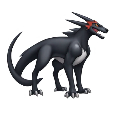 Black Cool Edgy Nargacuga-Garchomp-Houndoom-Sergal Fakémon-Digimon with Edgy markings,  full body sticker