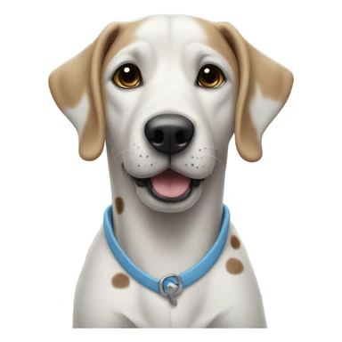 sky blue dog with darker blue spots and a dark blue nose. Her eyes are white with black pupils  sticker