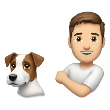 Man with modern brown hair cut with jack russell terrier dog sticker