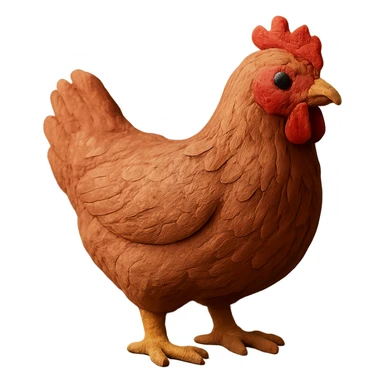 hen with realistic feather texture standing pose in claymation style sticker