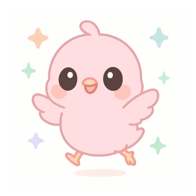 a cute pink chick, original design, big eyes, blushing cheeks, joyful, jumping in the air with sparkles sticker