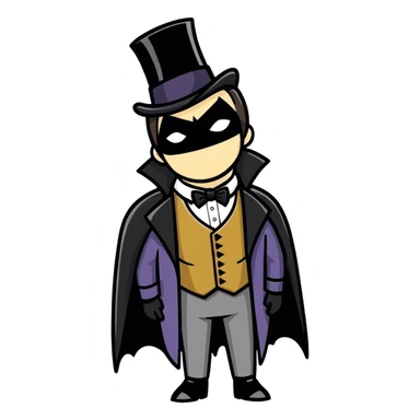 Batman with his black bat mask wearing Victorian era top hat and coat sticker