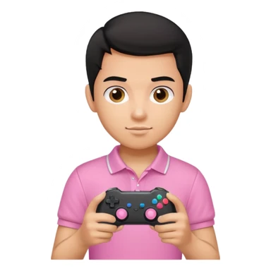 generate a pretty tan bratz boy with a pink polo. Holding a gaming controller in hand. Black hair sticker