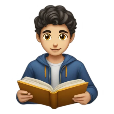 Armenian teenager boy reading book sticker