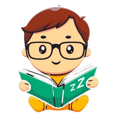Cute cartoon character with glasses reading a book with mathematical formulas floating around sticker