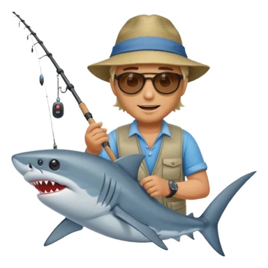 man fishing catching a shark sticker