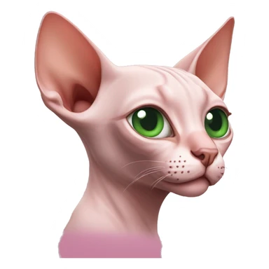 Pink sphinx cat with green eyes uses new airpods sticker