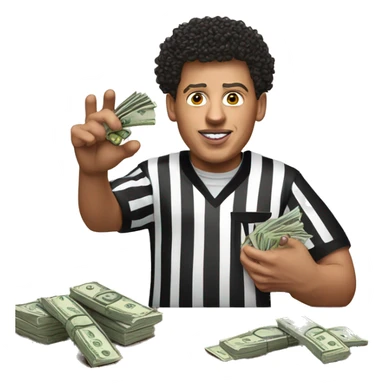 Patrick Mahomes with money and a referee sticker