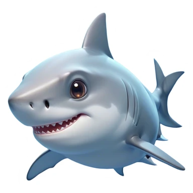 Cinematic Cute Shark Portrait Emoji, Head tilted playfully and inquisitively, featuring a glossy, streamlined body with a subtle shimmering hue and round, sparkling eyes filled with curious charm, Simplified yet irresistibly adorable features, highly detailed, glowing with a warm, friendly glow, high shine, affectionate and sleek, stylized with a touch of marine whimsy, bright and endearing, soft glowing outline, capturing the essence of a mischievous yet loving shark, so playful it feels like it could swim out of the screen into your arms! sticker