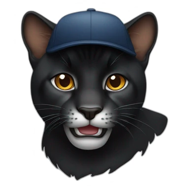 a black big cat with brown eyes holds a cap in his teeth sticker