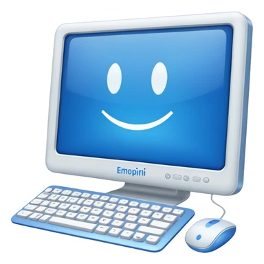 The computer has a blue screen and a lot of writing in white color. sticker