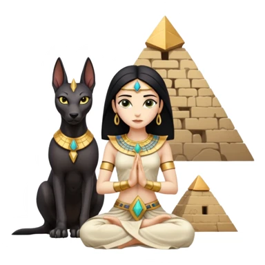 Kindly alien cleopatra Protecting spell silky black-haired tiny statuette scale feral Anubis and pyramid scenery stone-age cracked irregular dwelling  sticker