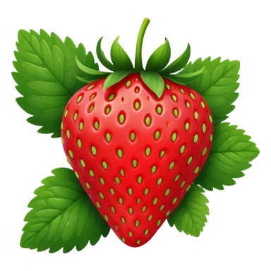 strawberry with realistic texture and seeds, vibrant red, green leaves sticker