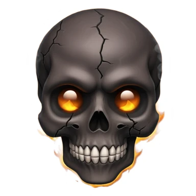iOS style emoji, dark fantasy skull, cracks, black smoke from eyes, soft light, stylized sticker