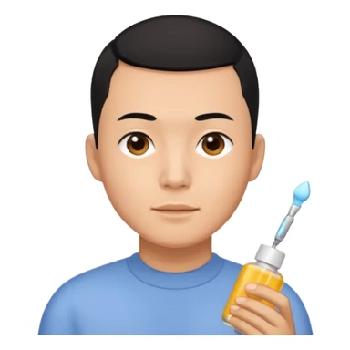 chinese man with buzz cut (black hair) doing skincare sticker