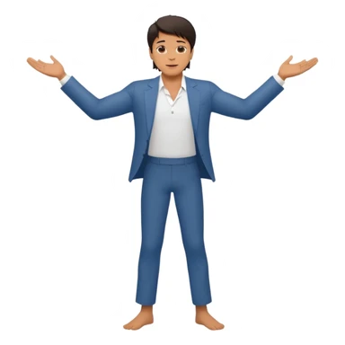 Sharukh Khan standing with both arms wide open, chest out, one leg slightly bent, confident romantic pose, clean emoji style, simple face, minimal details sticker