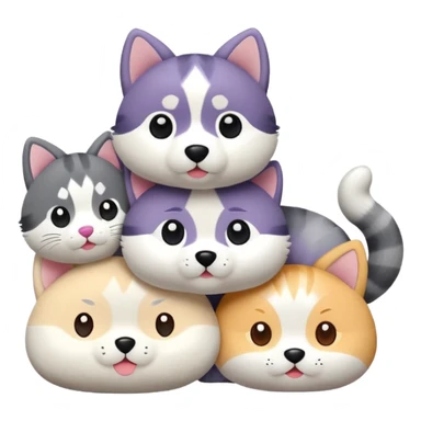 Husky and cat on top of each other like Tsum Tsu sticker