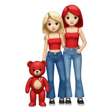 A boy and a girl teddy bear for the boy bear put on true religion shirt and jeans with black shoes and for the girl put flare jeans and a red tube top and white shoes just bears not the humans  sticker