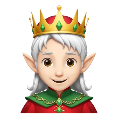 an elf with crown on the head, wearing black and red clothes, white hair sticker