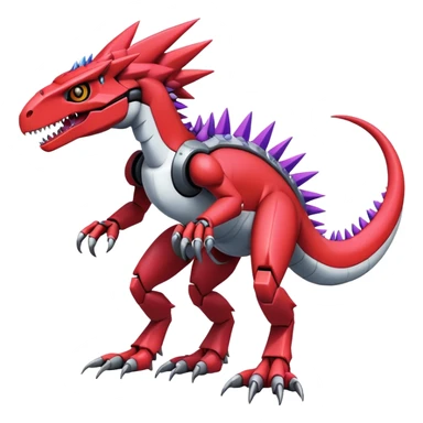 Spiky Cool Edgy Futuristic colorful Digimon-Fakemon-Guilmon-Velociraptor-Mecha full body sticker